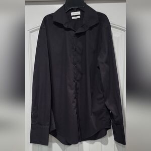 Calvin Klein Black Long Sleeve Slim Fit Herringbone Shirt Size 16 32/33